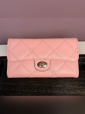GUESS Pink Quilted Diamond Tri-Fold Wallet with Credit Card Slots & ID Window